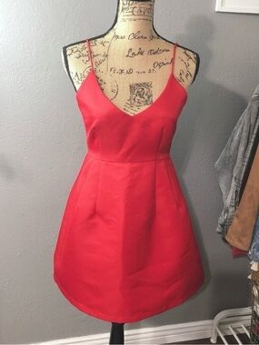 Red V-Neck Spaghetti Strap Dress